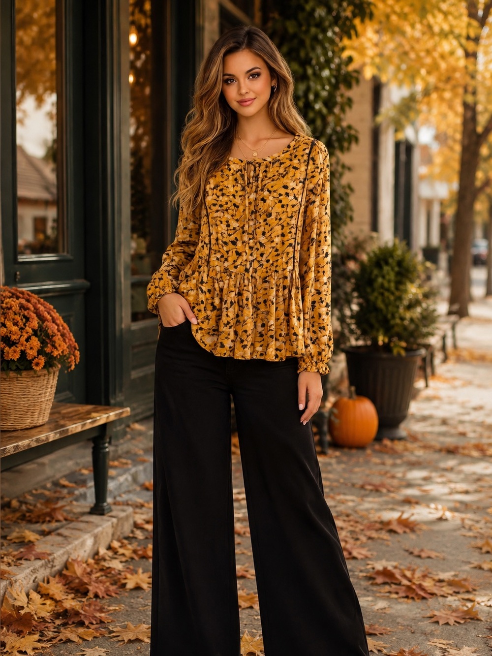 Anthropologie Maeve Boho Mustard Floral Blouse size XS